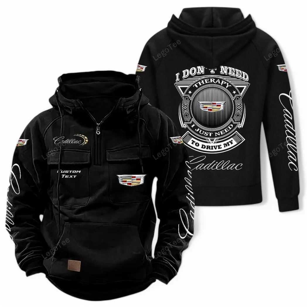 Cadillac Tactical Quarter Zip Hoodie CAR106021525059, Gifts For Men, Him, Husband, Boyfriend - Black