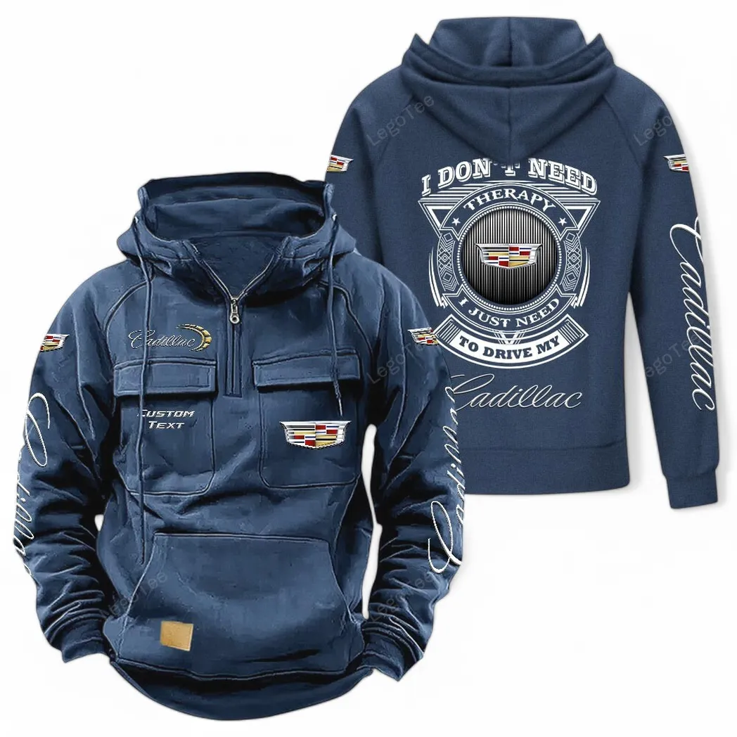 Cadillac Tactical Quarter Zip Hoodie CAR106021525059, Gifts For Men, Him, Husband, Boyfriend - Dark Blue
