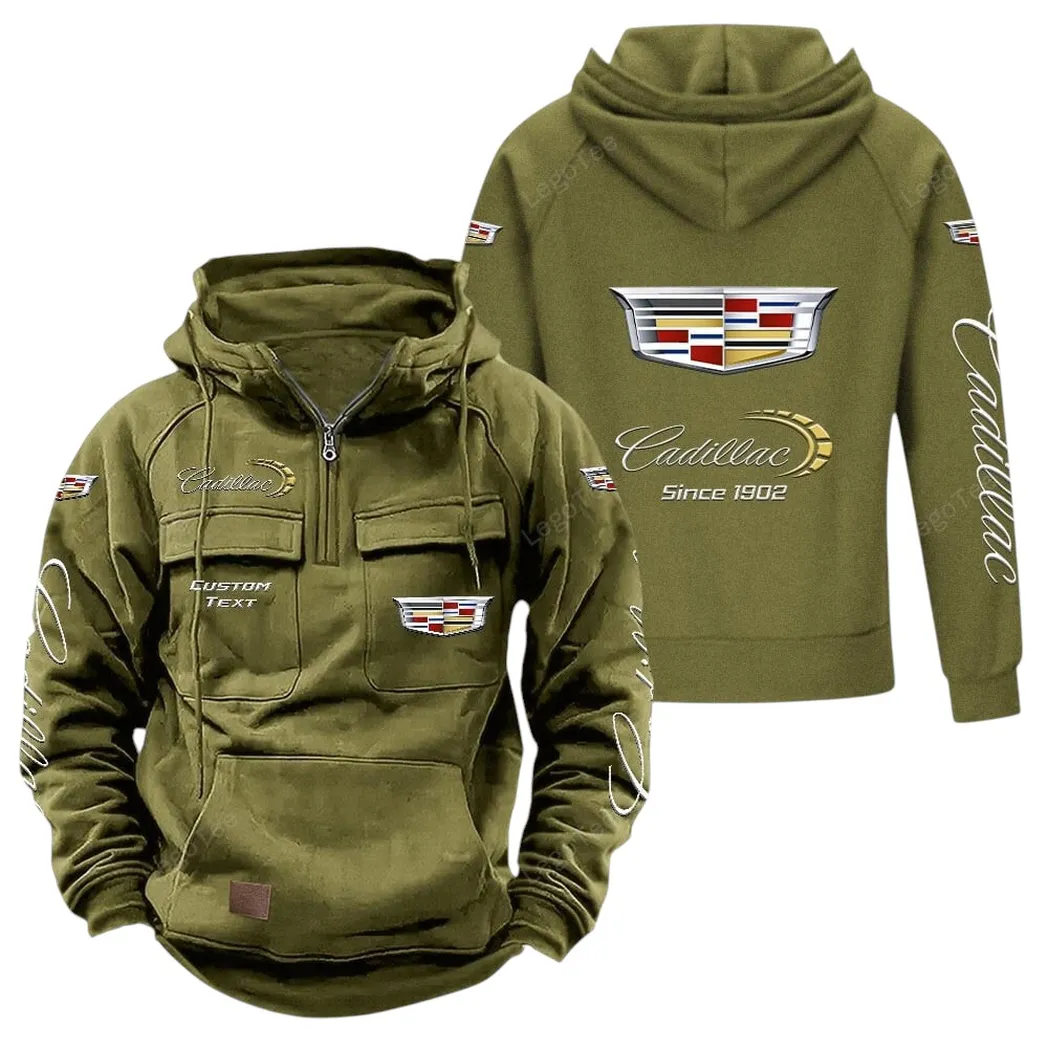 Cadillac Tactical Quarter Zip Hoodie, Gift For Cadillac Lovers, Gift For Him, Husband, Boyfriend - Army Green CAR96021425732-1