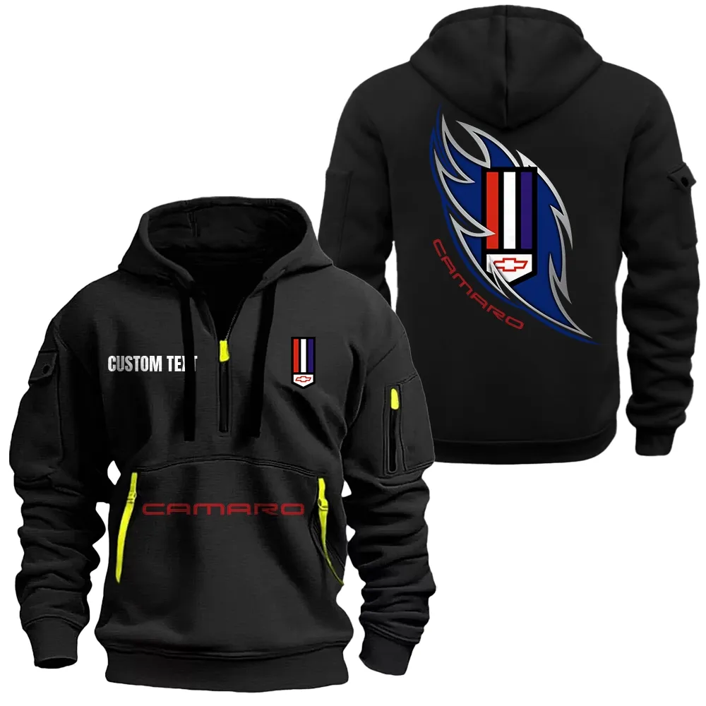 camaro Hoodie Half Zipper CAR1701112045, CAR All Over Print Hoodie Half Zipper - Black