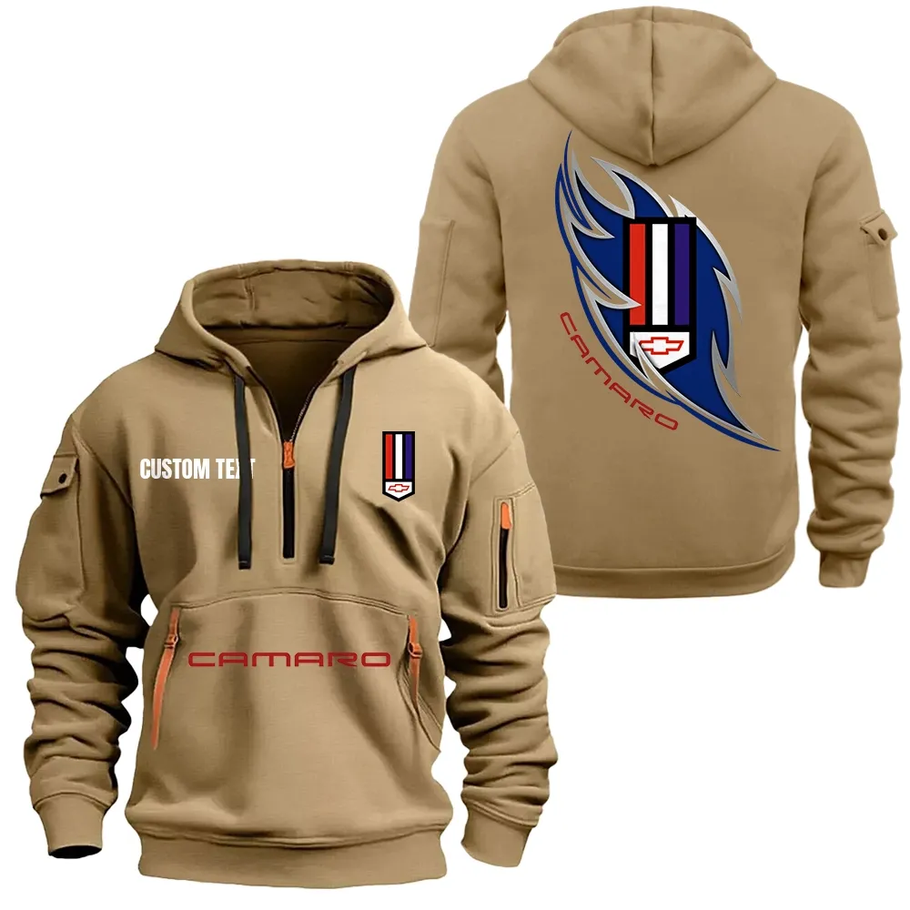 camaro Hoodie Half Zipper CAR1701112045, CAR All Over Print Hoodie Half Zipper - Khaki