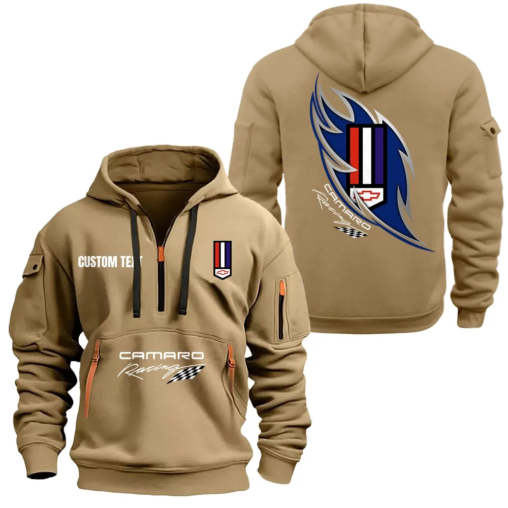 camaro racing Hoodie Half Zipper CAR1701112046, CAR All Over Print Hoodie Half Zipper - Khaki