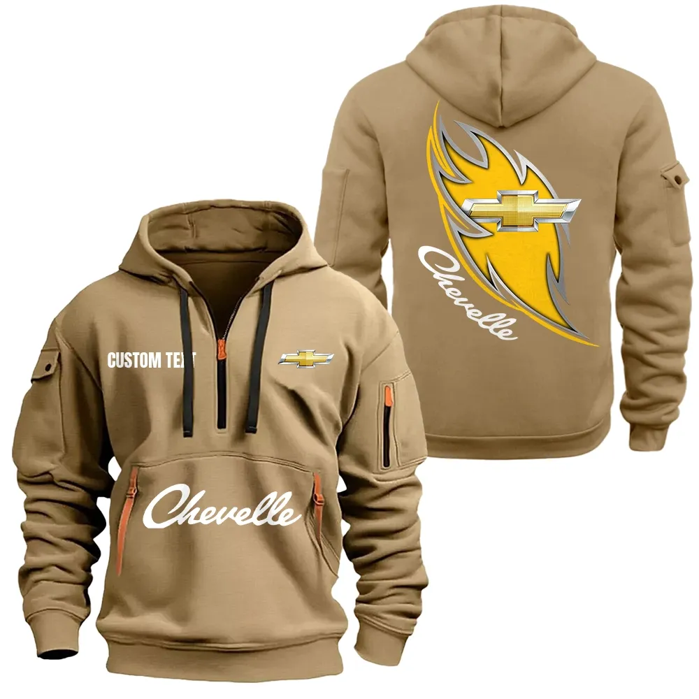Chevrolet Chevelle Hoodie Half Zipper CAR1701112055, CAR All Over Print Hoodie Half Zipper - Khaki