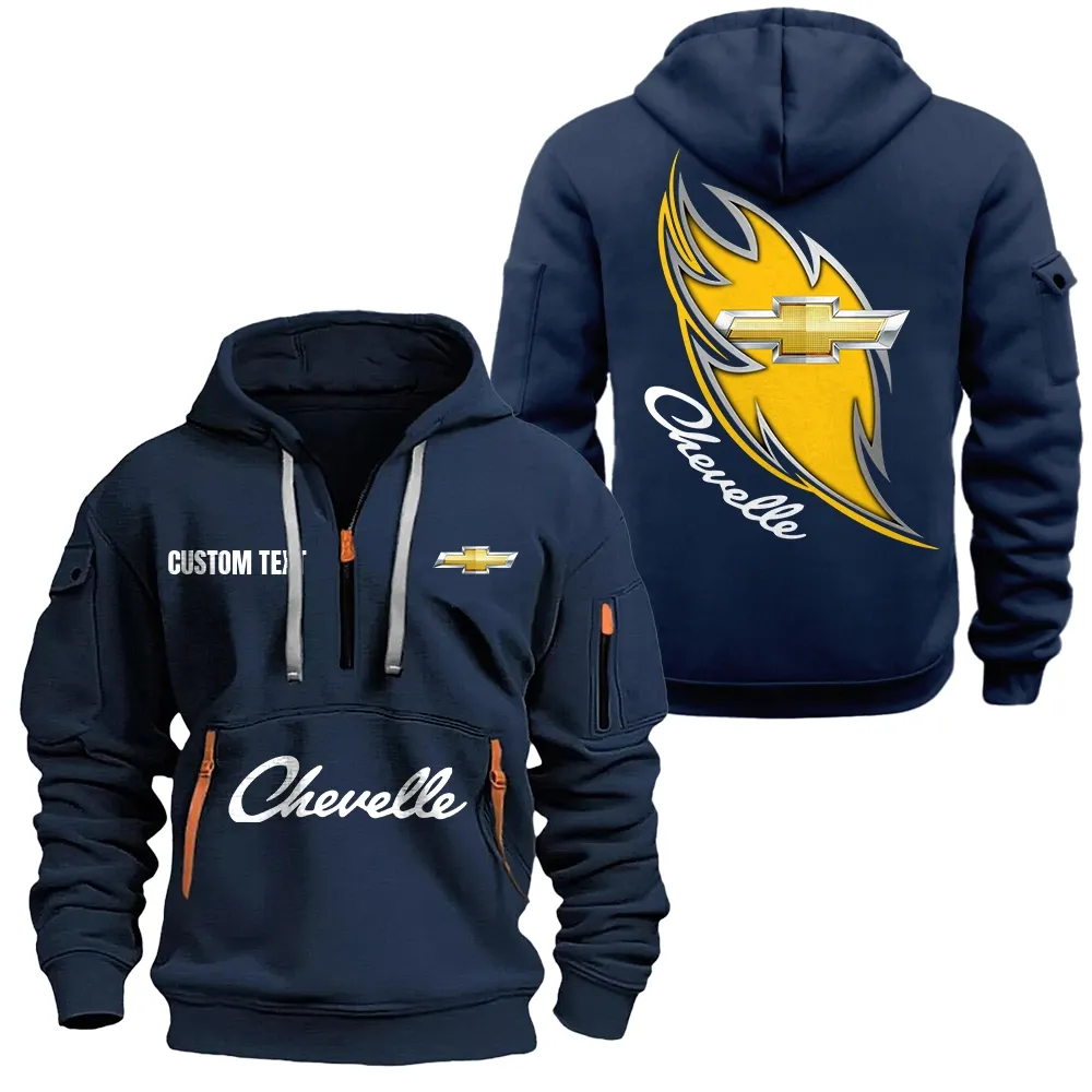 Chevrolet Chevelle Hoodie Half Zipper CAR1701112055, CAR All Over Print Hoodie Half Zipper - Navy