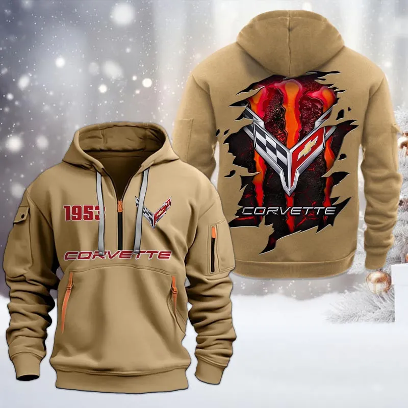 chevrolet corvette half zip hoodie all over print half zip hoodies for men car198032761 khaki