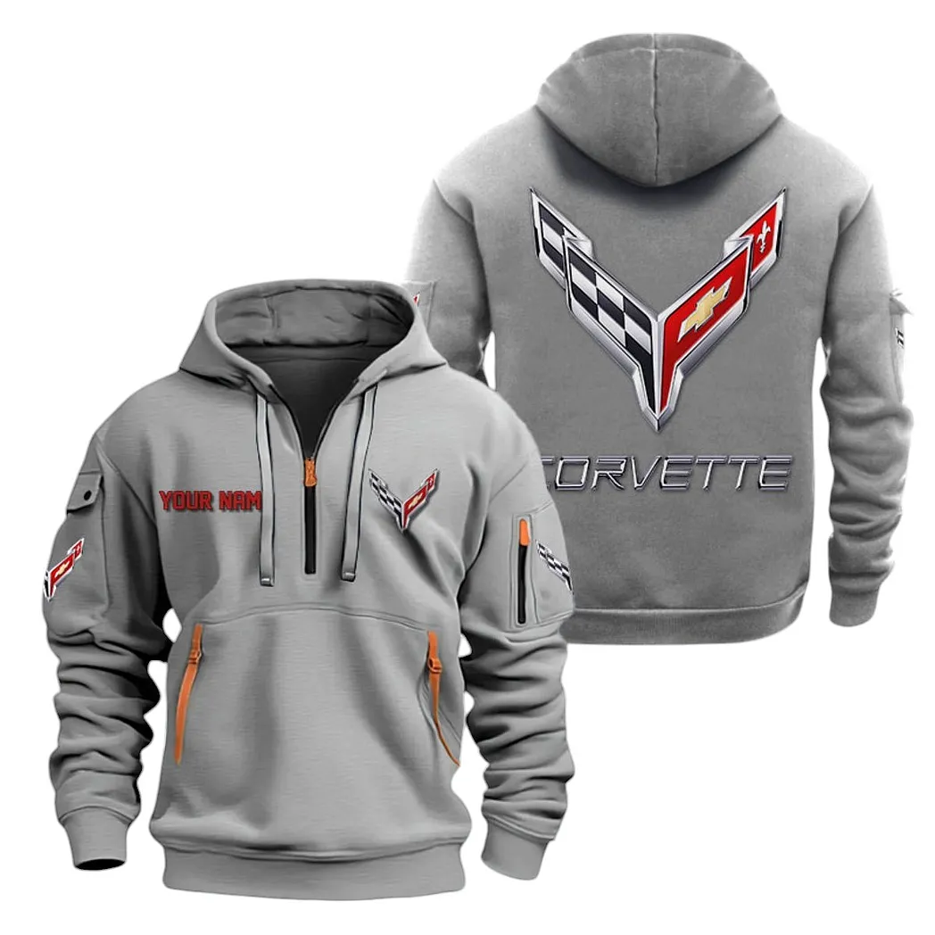 Chevrolet Corvette Half Zip Hoodie For Men, Gift For Chevrolet Corvette Lovers CAR20022125724 - Gray