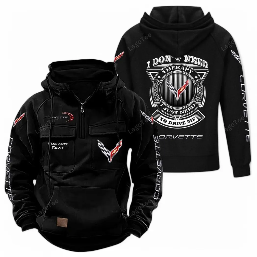 Chevrolet Corvette Tactical Quarter Zip Hoodie CAR106021525055, Gifts For Men, Him, Husband, Boyfriend - Black