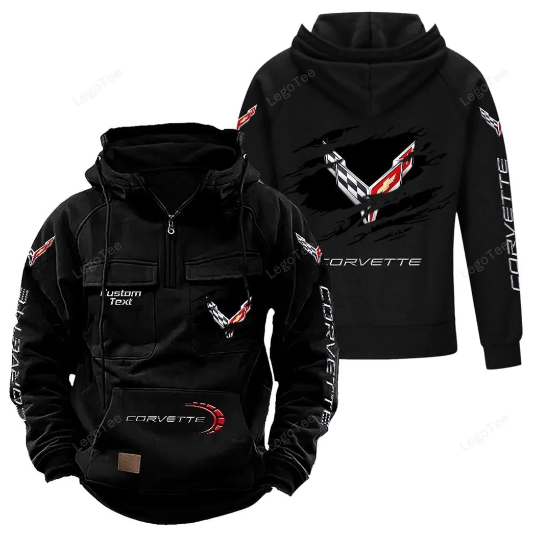 Chevrolet Corvette Tactical Quarter Zip Hoodie, Gift For Chevrolet Corvette Lovers, Gift For Him, Husband, Boyfriend - Black CAR122021425005-2