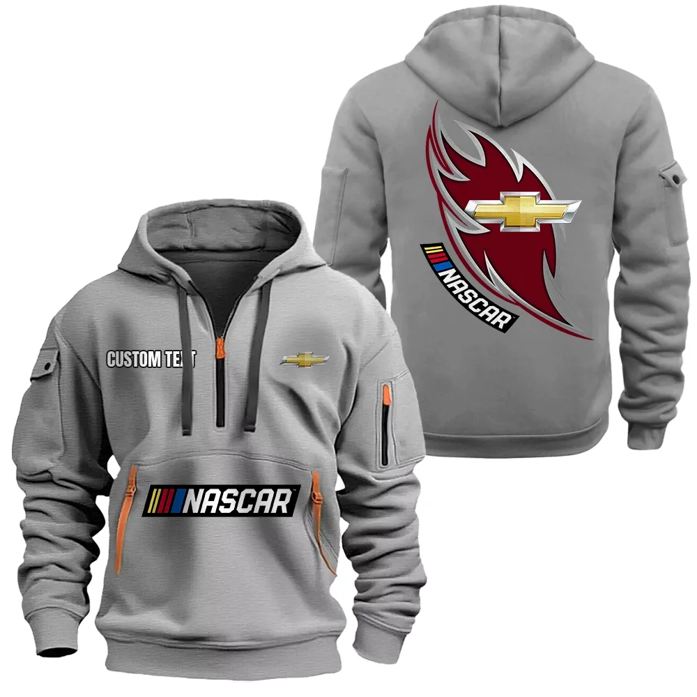 chevy nascar Hoodie Half Zipper CAR1701112058, CAR All Over Print Hoodie Half Zipper - Gray