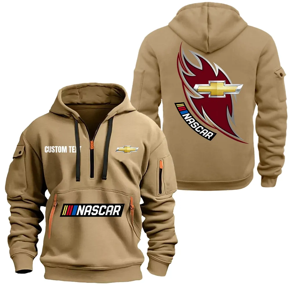 chevy nascar Hoodie Half Zipper CAR1701112058, CAR All Over Print Hoodie Half Zipper - Khaki