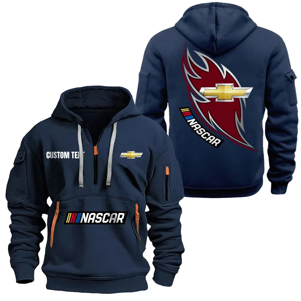 chevy nascar hoodie half zipper car1701112058 car all over print hoodie half zipper navy psd19