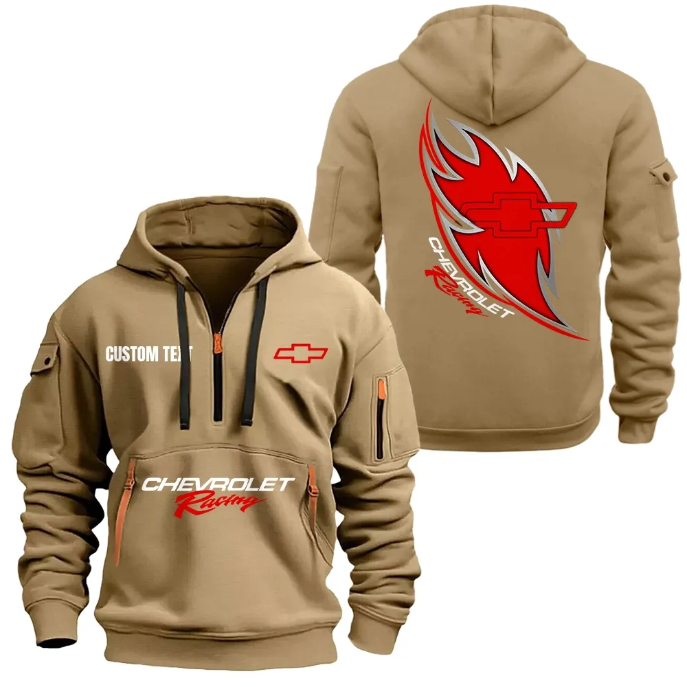 chevy racing Hoodie Half Zipper CAR1701112059, CAR All Over Print Hoodie Half Zipper - Khaki