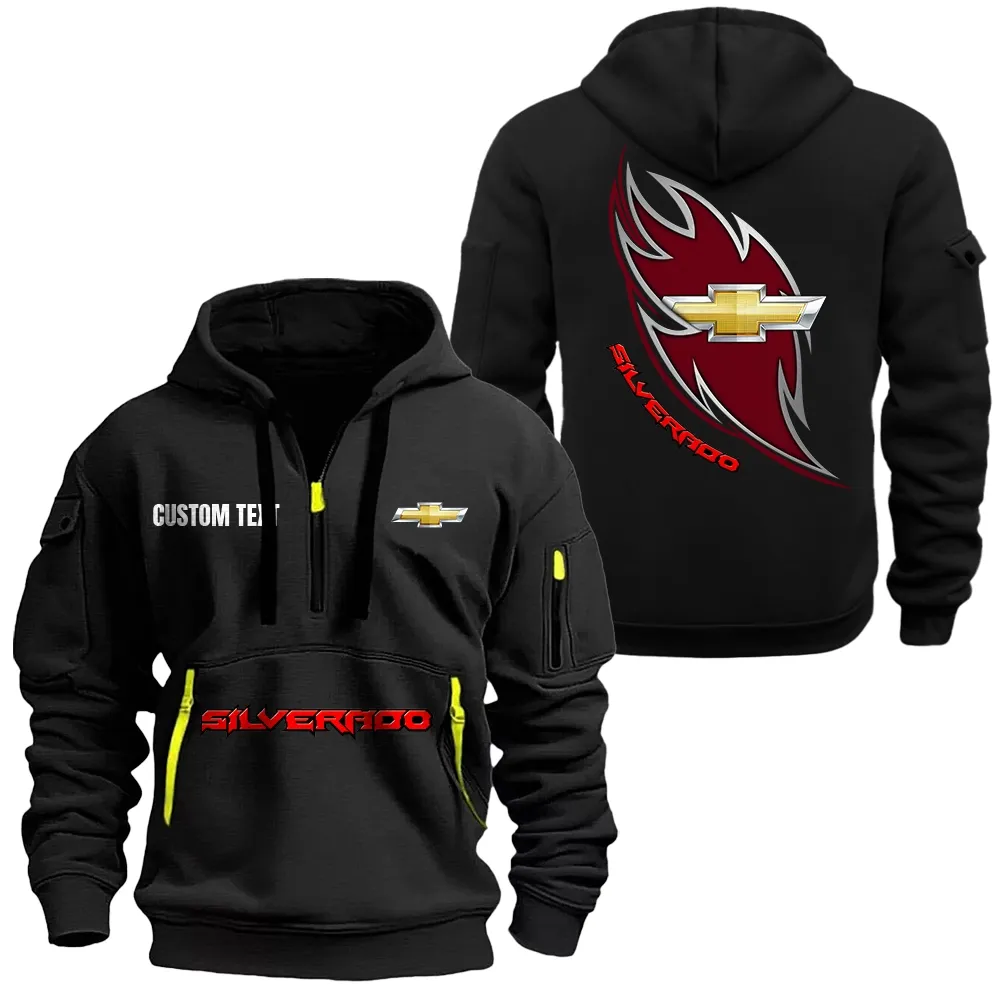 chevy silverado Hoodie Half Zipper CAR1701112060, CAR All Over Print Hoodie Half Zipper - Black