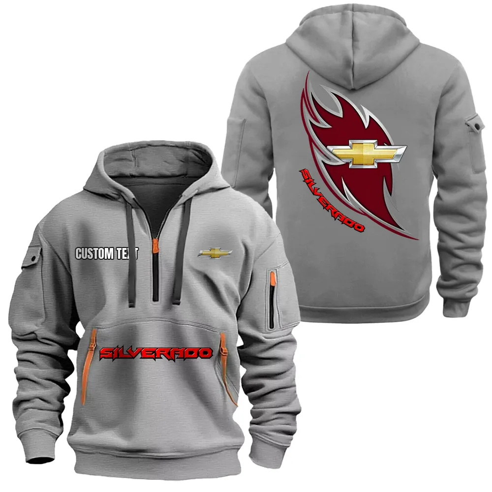 chevy silverado Hoodie Half Zipper CAR1701112060, CAR All Over Print Hoodie Half Zipper - Gray