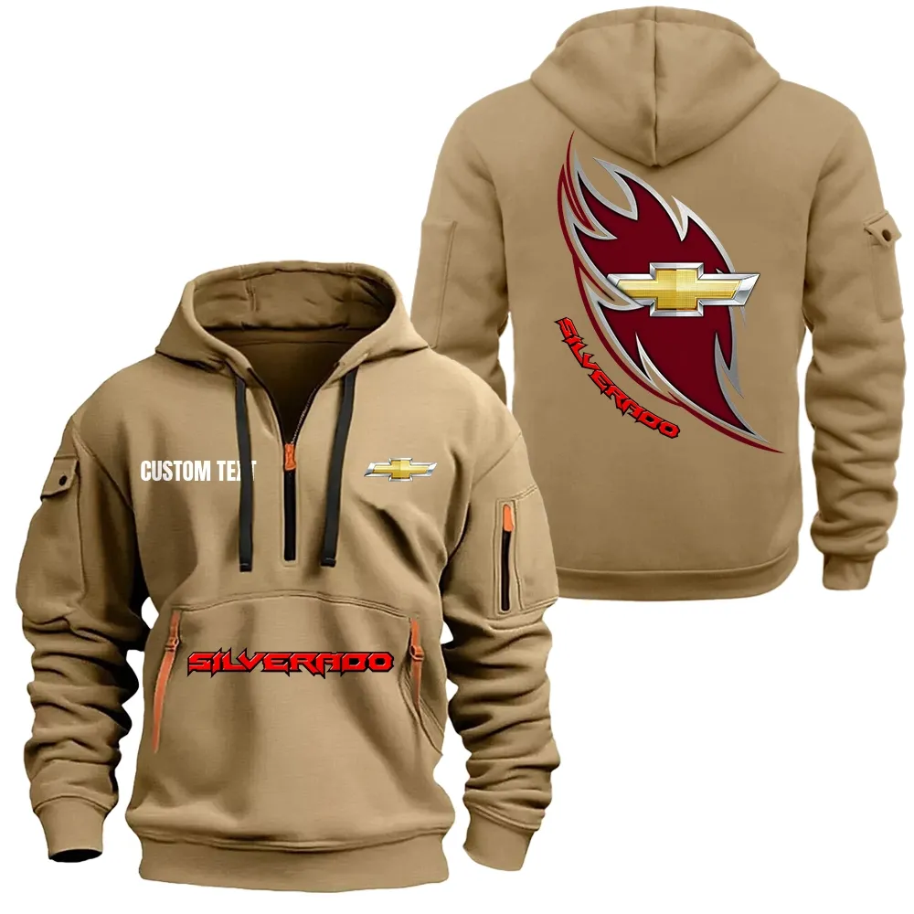 chevy silverado Hoodie Half Zipper CAR1701112060, CAR All Over Print Hoodie Half Zipper - Khaki