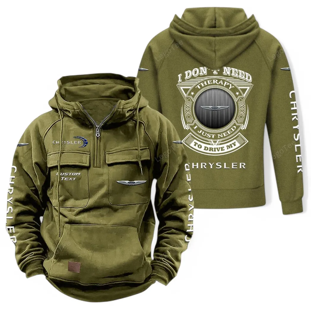 Chrysler Tactical Quarter Zip Hoodie CAR106021525058, Gifts For Men, Him, Husband, Boyfriend - Army Green
