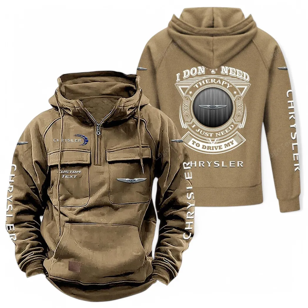 Chrysler Tactical Quarter Zip Hoodie CAR106021525058, Gifts For Men, Him, Husband, Boyfriend - Khaki