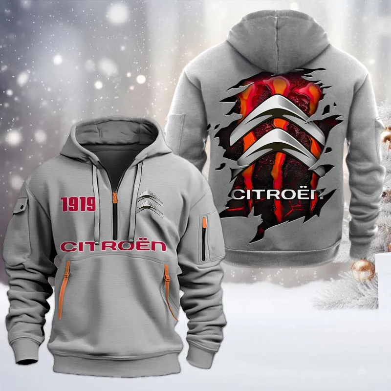 citroen half zip hoodie all over print half zip hoodies for men car198032783 gray w5k6p