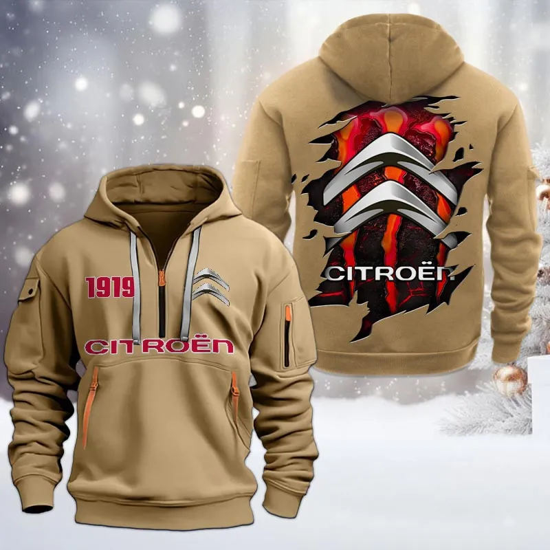 citroen half zip hoodie all over print half zip hoodies for men car198032783 khaki donz3