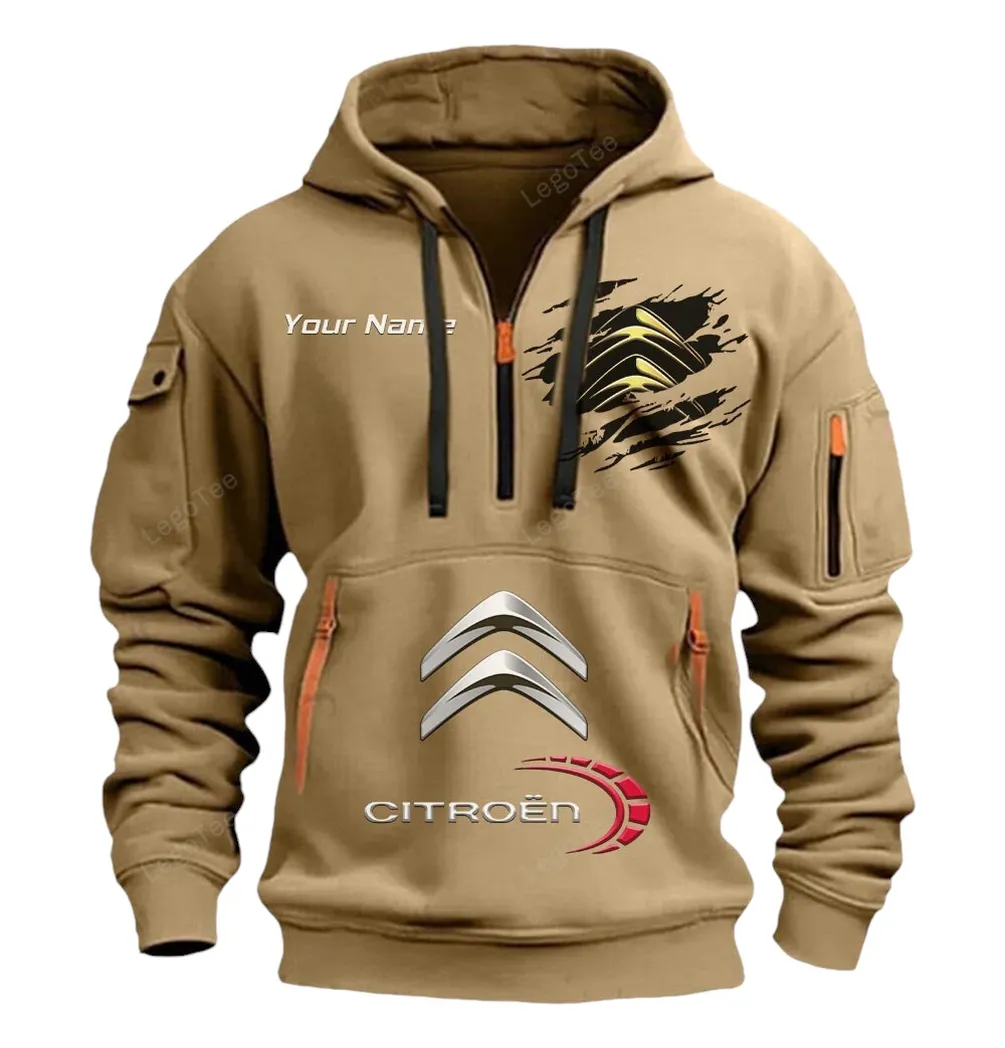 Citroen Half Zip Hoodie CAR113021425815, Best Gift for Him, Husband, Boyfriend - Khaki citroen half zip hoodie car113021425815 best gift for him husband boyfriend khaki gzmpj