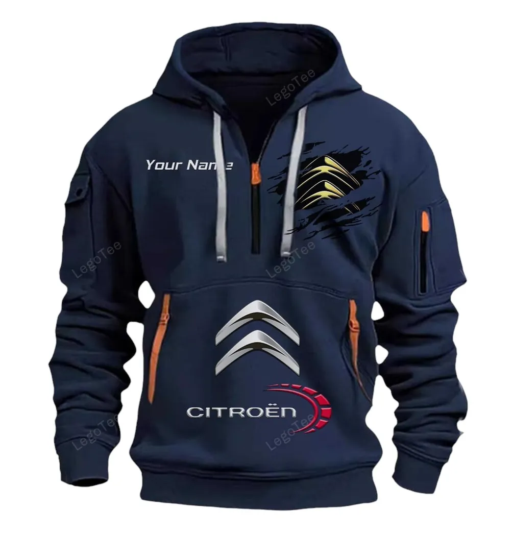 Citroen Half Zip Hoodie CAR113021425815, Best Gift for Him, Husband, Boyfriend - Navy citroen half zip hoodie car113021425815 best gift for him husband boyfriend navy