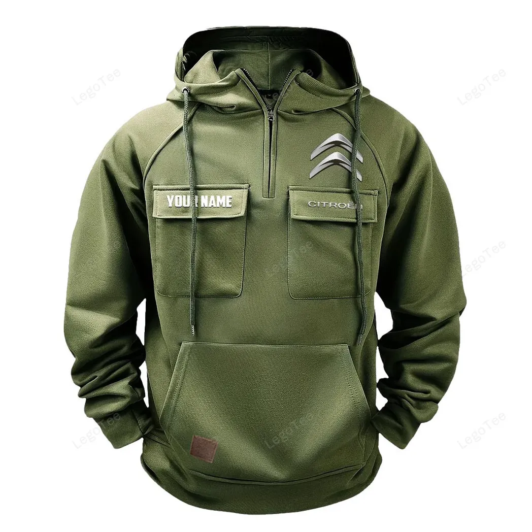 Citroen Tactical Quarter Zip Hoodie, Gift For Citroen Lovers, Gift For Him, Husband, Boyfriend - Army Green CAR109021425405-1