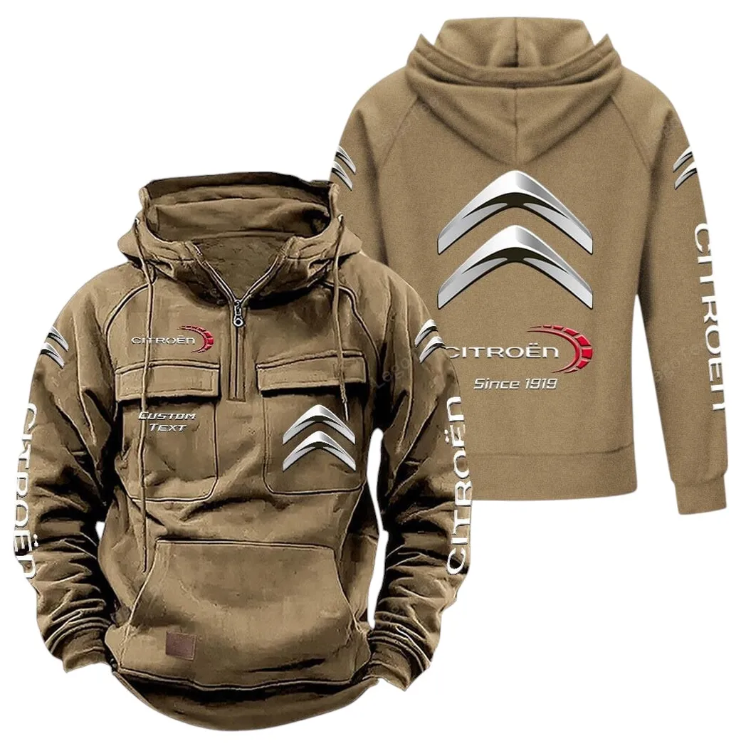 Citroen Tactical Quarter Zip Hoodie, Gift For Citroen Lovers, Gift For Him, Husband, Boyfriend - Khaki CAR96021425741-4