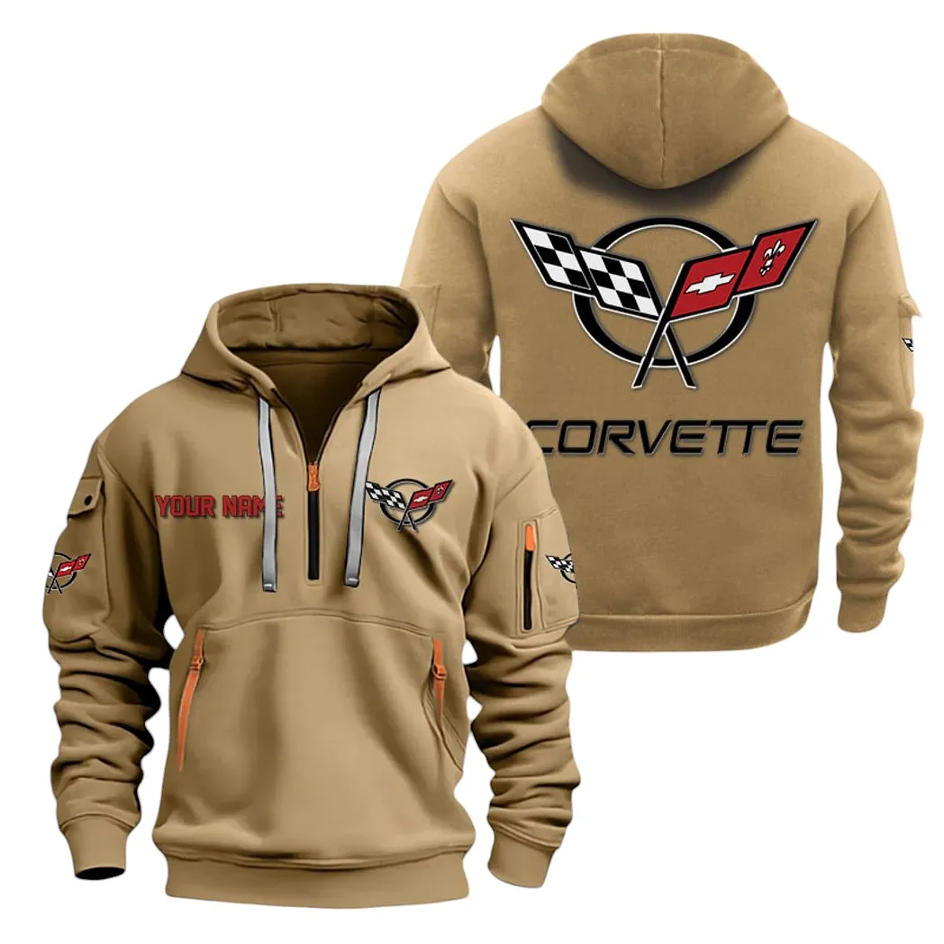 Corvette C5 Half Zip Hoodie For Men, Gift For Corvette C5 Lovers CAR20022125732 - Khaki