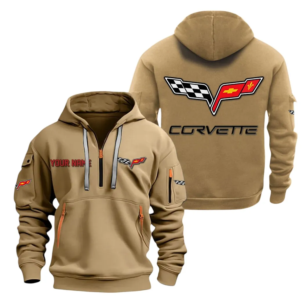 Corvette C6 Half Zip Hoodie For Men, Gift For Corvette C6 Lovers CAR20022125706 - Khaki
