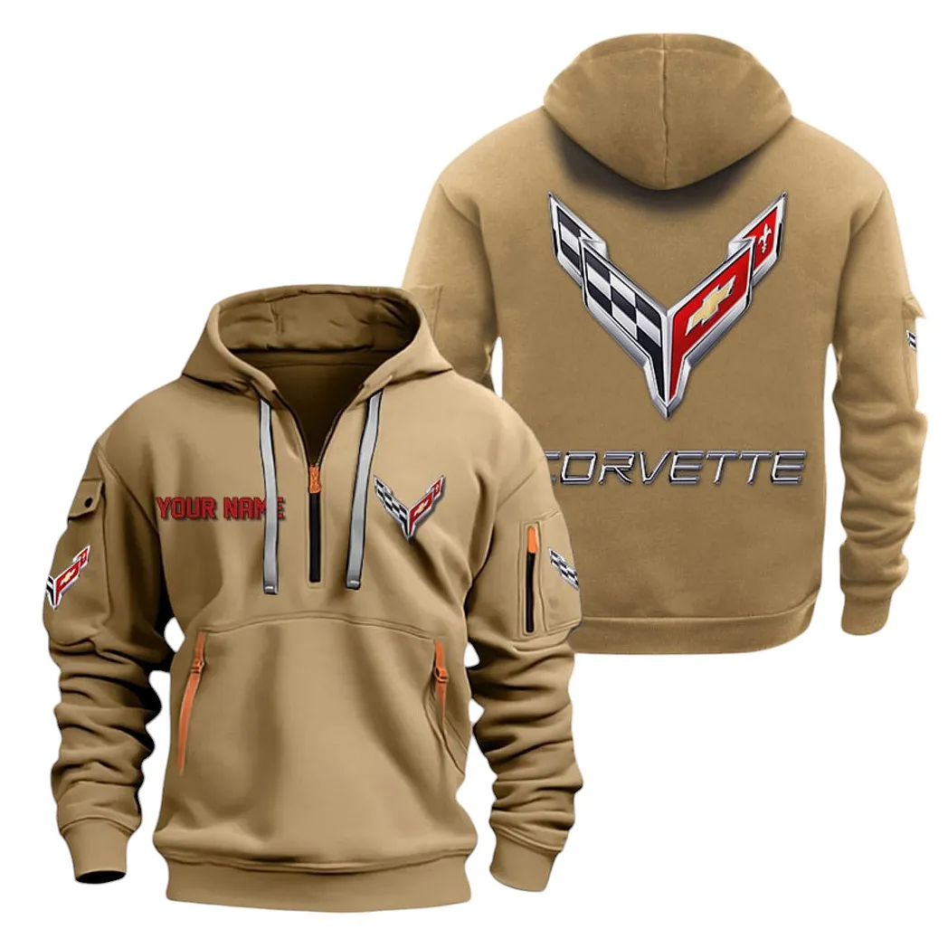 corvette c8 half zip hoodie for men gift for corvette c8 lovers car20022125687 khaki