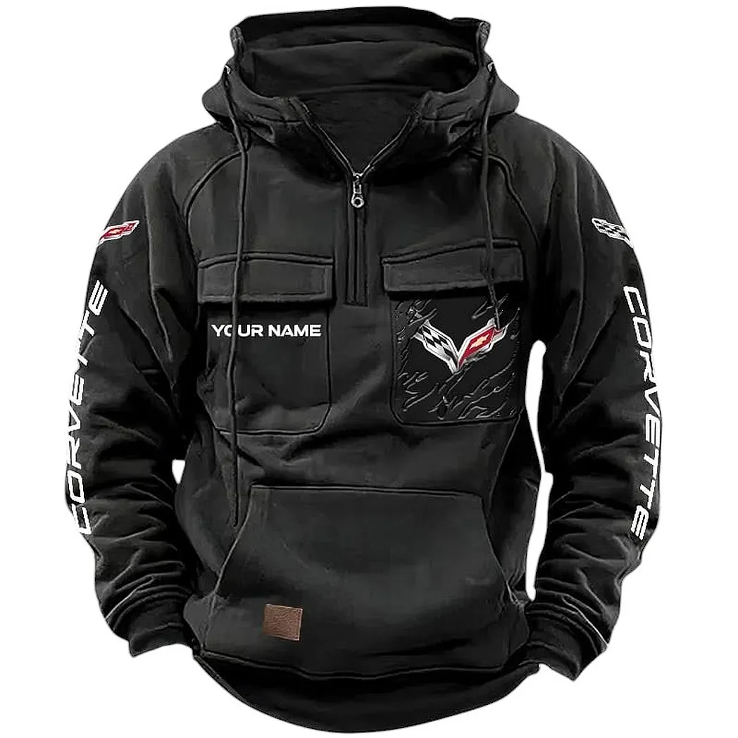 Corvette Old Hoodie Tactical Quarter Zip, Gift For Corvette Old Lovers CAR164022425123 - Black