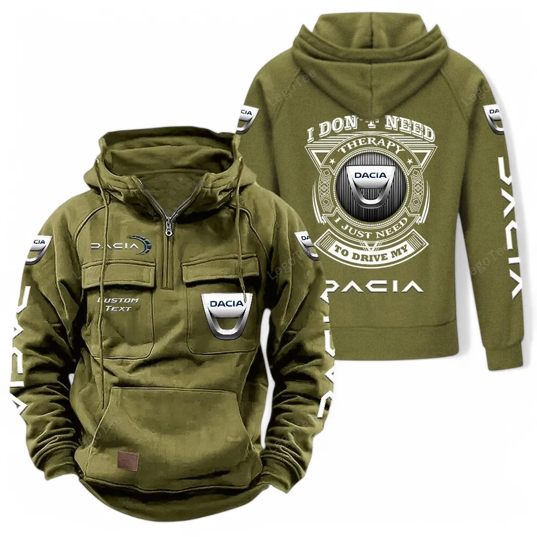 Dacia Tactical Quarter Zip Hoodie CAR106021525053, Gifts For Men, Him, Husband, Boyfriend - Army Green