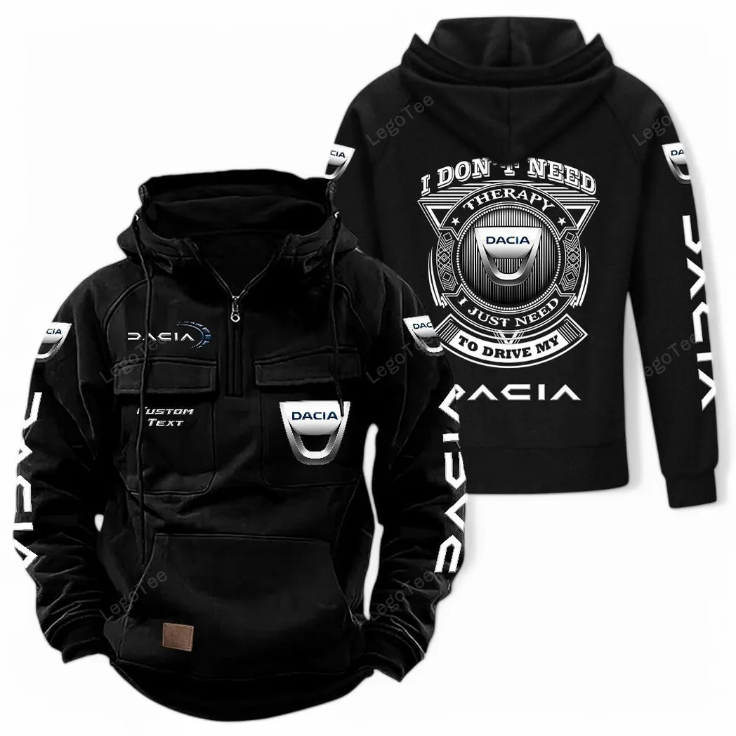 Dacia Tactical Quarter Zip Hoodie CAR106021525053, Gifts For Men, Him, Husband, Boyfriend - Black