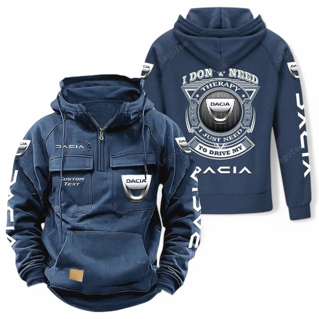 Dacia Tactical Quarter Zip Hoodie CAR106021525053, Gifts For Men, Him, Husband, Boyfriend - Dark Blue
