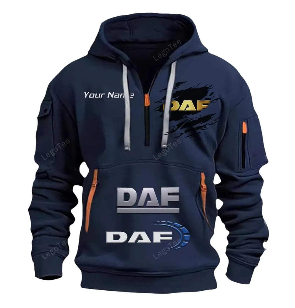 DAF Half Zip Hoodie CAR113021425830, Best Gift for Him, Husband, Boyfriend - Navy daf half zip hoodie car113021425830 best gift for him husband boyfriend navy cwtdh