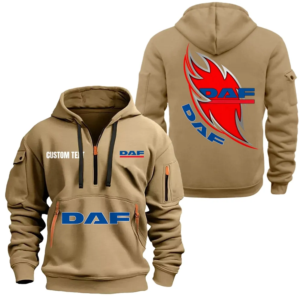 Daf Hoodie Half Zipper CAR1701112063, CAR All Over Print Hoodie Half Zipper - Khaki