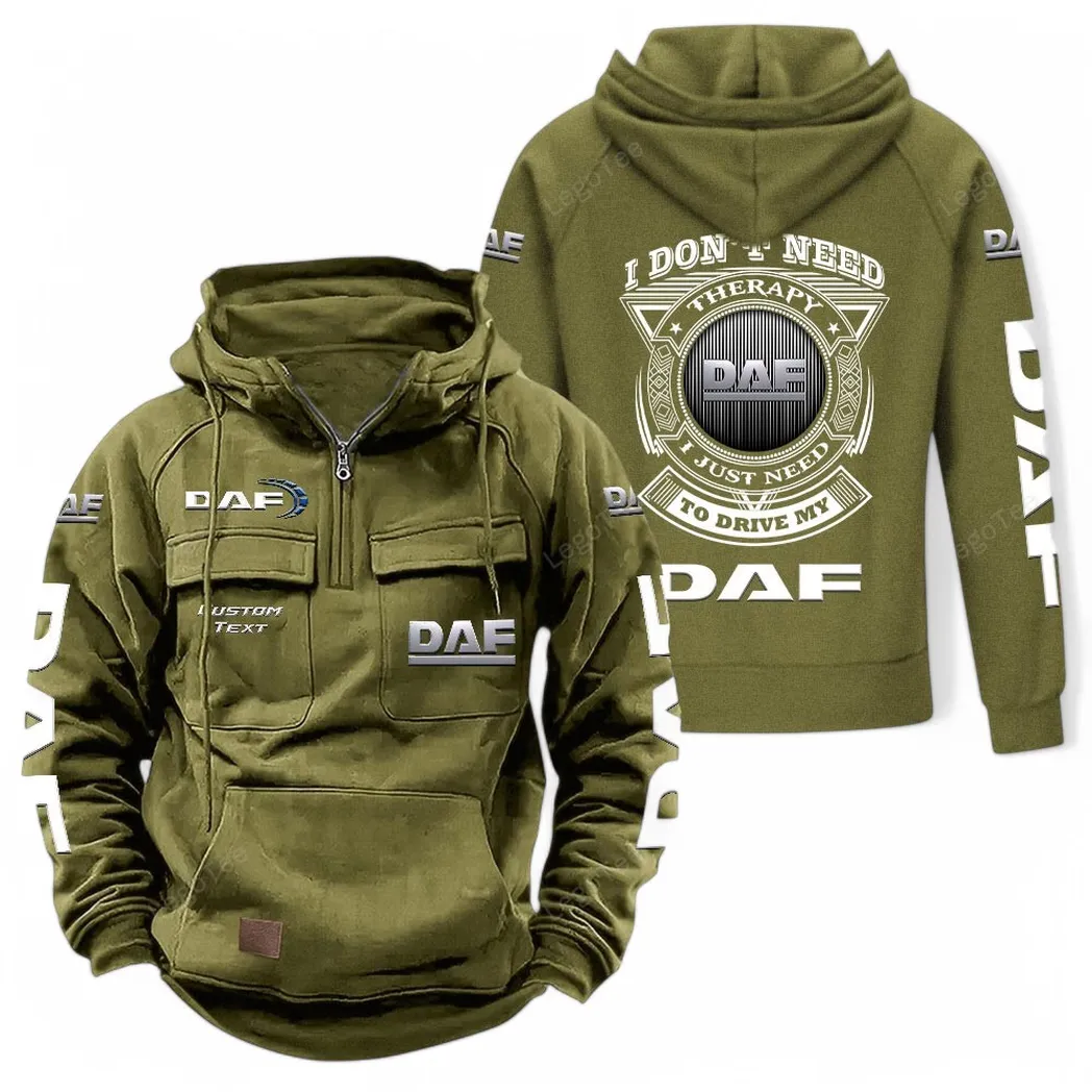 DAF Tactical Quarter Zip Hoodie CAR106021525045, Gifts For Men, Him, Husband, Boyfriend - Army Green