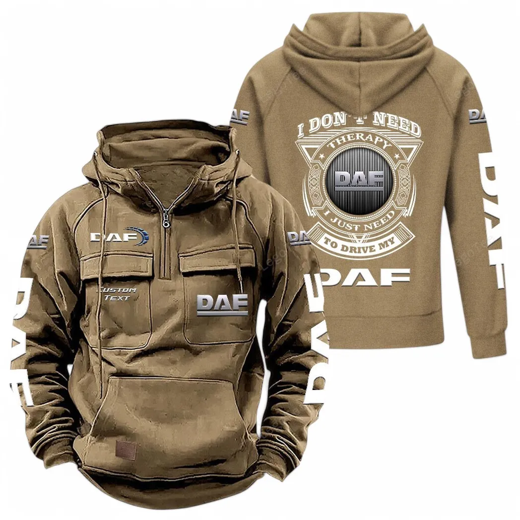 DAF Tactical Quarter Zip Hoodie CAR106021525045, Gifts For Men, Him, Husband, Boyfriend - Khaki