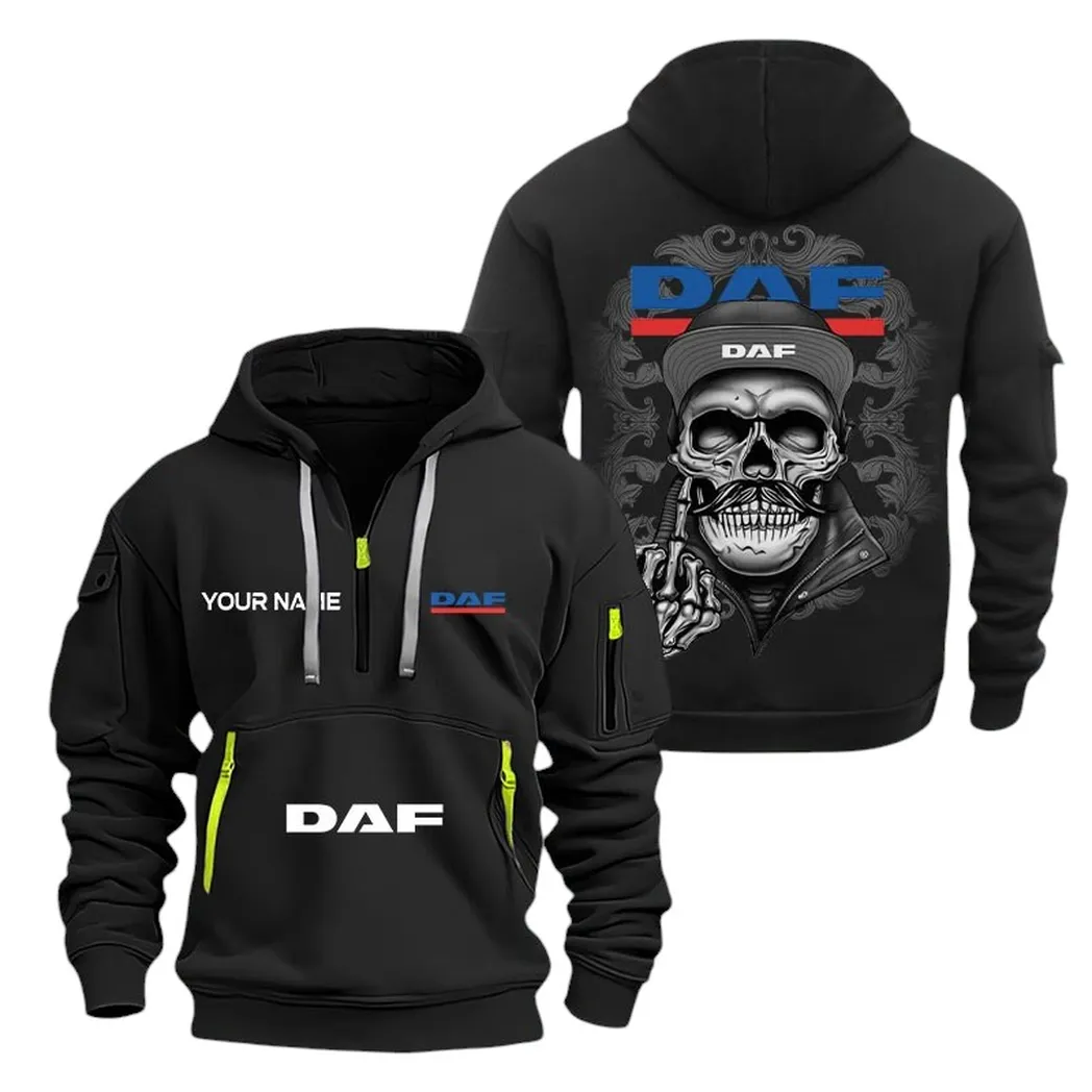 DAF Trucks Half Zip Hoodie For Men, Gift For DAF Trucks Fan CAR166022625226 - Black