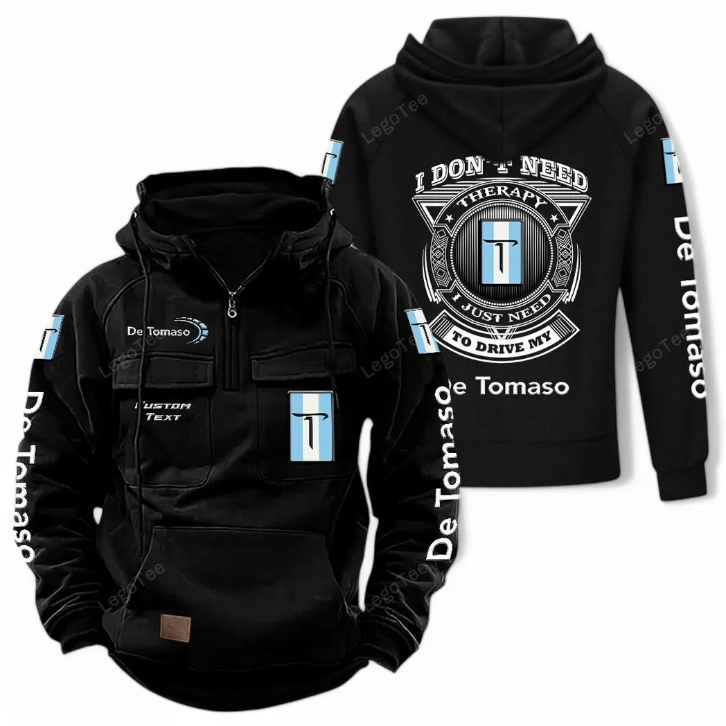 De Tomaso Tactical Quarter Zip Hoodie CAR106021525071, Gifts For Men, Him, Husband, Boyfriend - Black