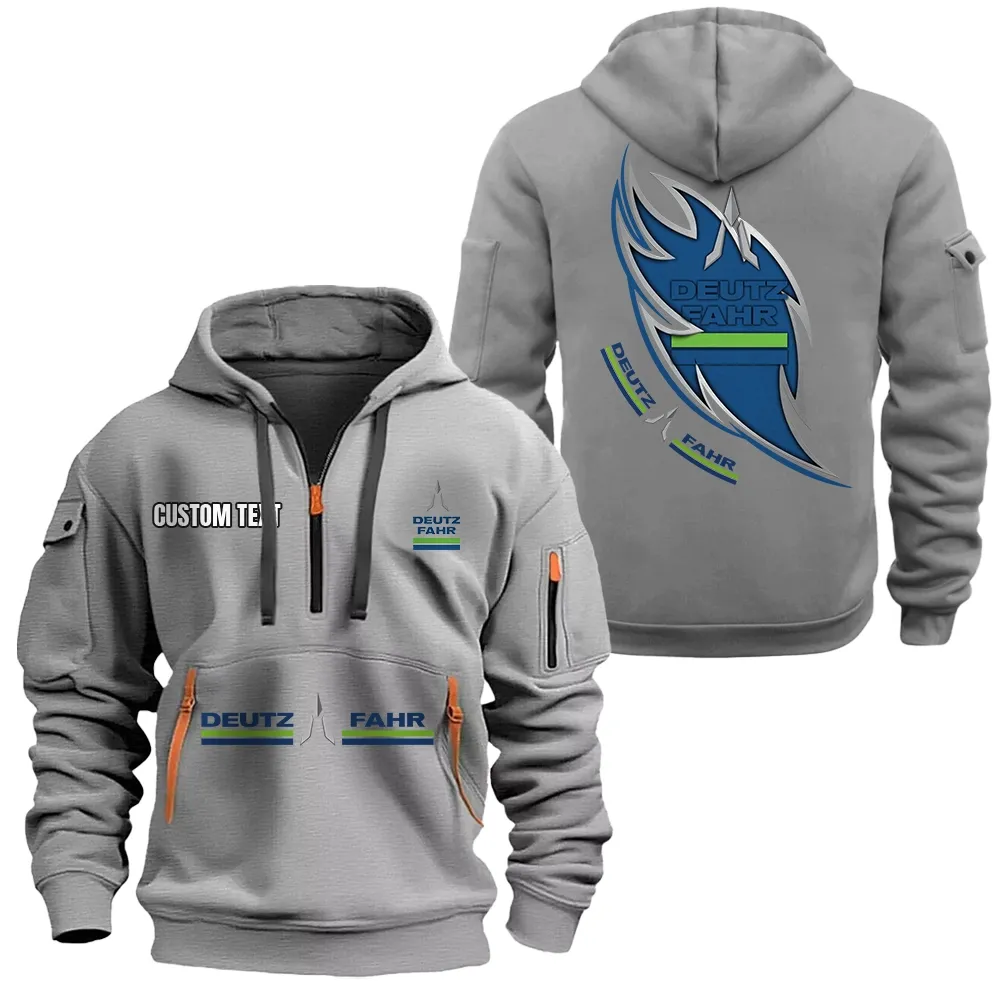 Deutz Fahr Hoodie Half Zipper CAR1701112065, CAR All Over Print Hoodie Half Zipper - Gray