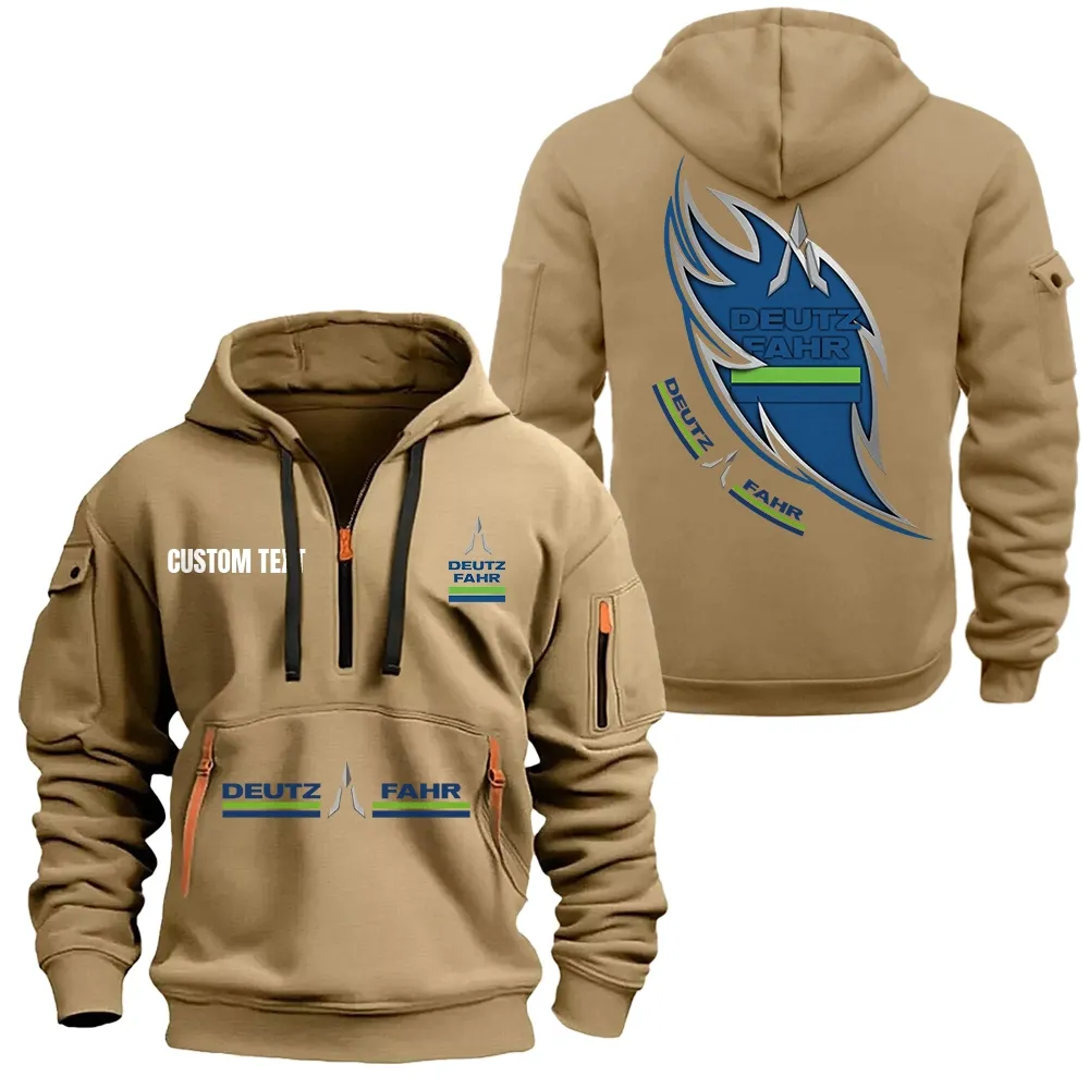 Deutz Fahr Hoodie Half Zipper CAR1701112065, CAR All Over Print Hoodie Half Zipper - Khaki