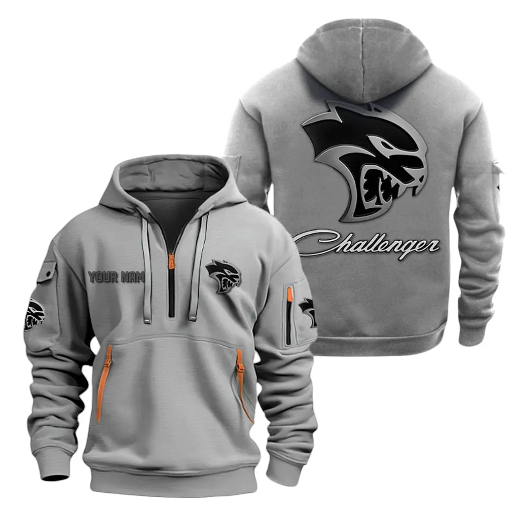 Dodge Challenger Half Zip Hoodie For Men, Gift For Dodge Challenger Lovers CAR20022125717 - Gray