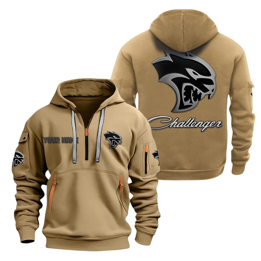 Dodge Challenger Half Zip Hoodie For Men, Gift For Dodge Challenger Lovers CAR20022125717 - Khaki