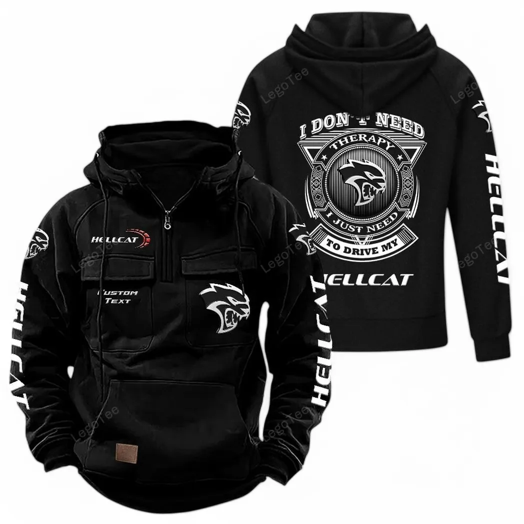 Dodge Challenger Hellcat Tactical Quarter Zip Hoodie CAR106021525067, Gifts For Men, Him, Husband, Boyfriend - Black