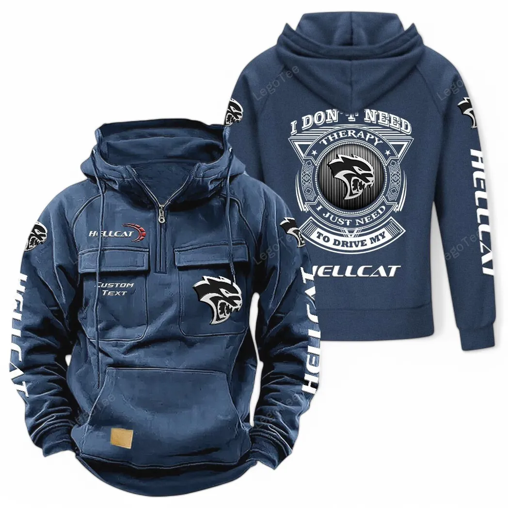 Dodge Challenger Hellcat Tactical Quarter Zip Hoodie CAR106021525067, Gifts For Men, Him, Husband, Boyfriend - Dark Blue