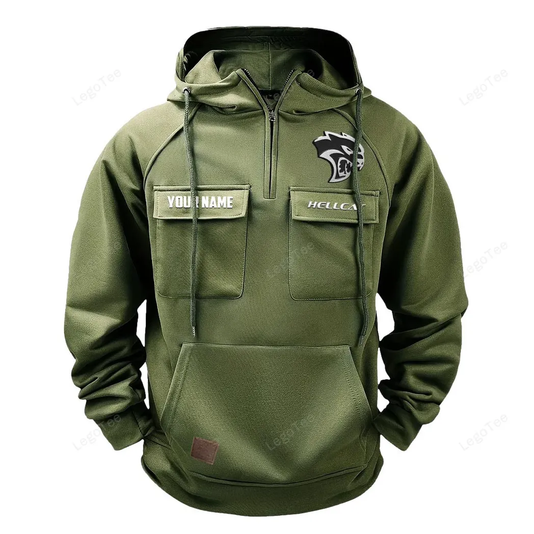 Dodge Challenger Hellcat Tactical Quarter Zip Hoodie, Gift For Dodge Challenger Hellcat Lovers - Army Green