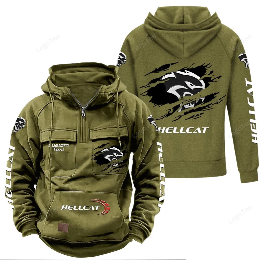 Dodge Challenger Hellcat Tactical Quarter Zip Hoodie, Gift For Dodge Challenger Hellcat Lovers - Army Green
