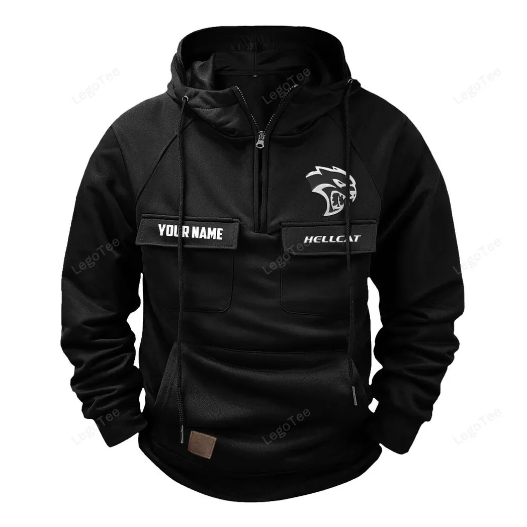 Dodge Challenger Hellcat Tactical Quarter Zip Hoodie, Gift For Dodge Challenger Hellcat Lovers - Black