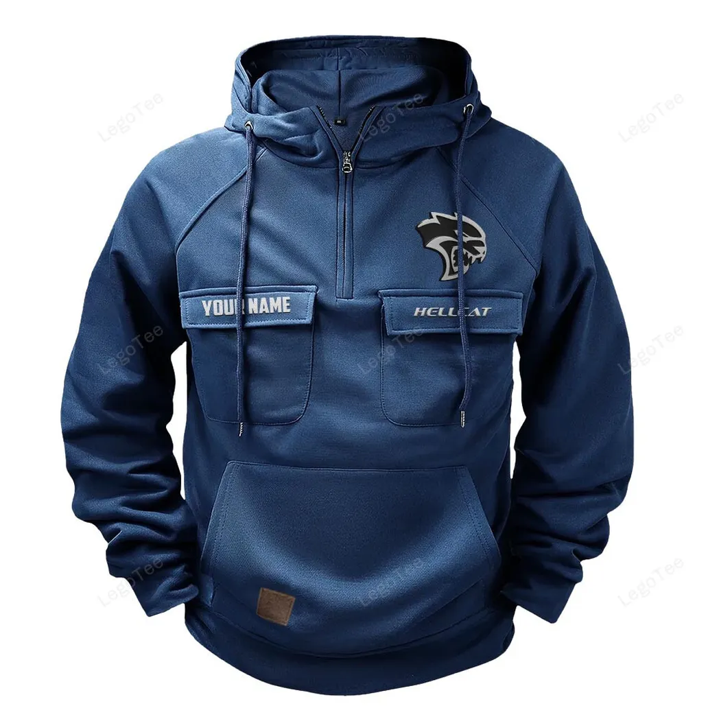 Dodge Challenger Hellcat Tactical Quarter Zip Hoodie, Gift For Dodge Challenger Hellcat Lovers - Dark Blue